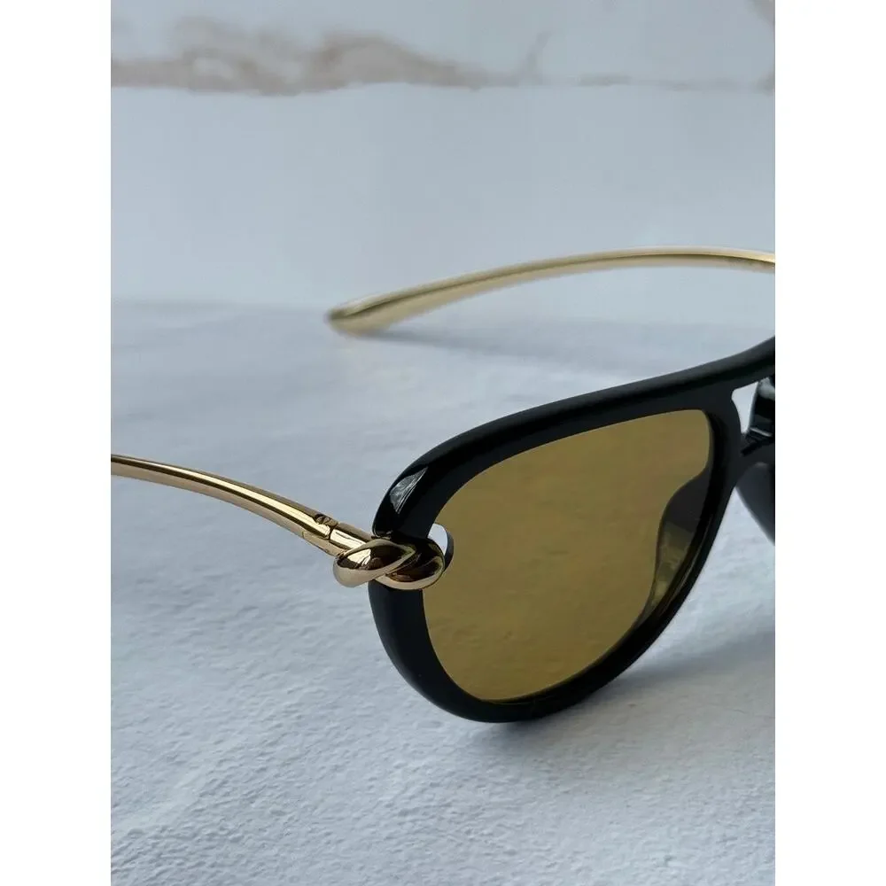 NEW Bottega Veneta BV1418S Black Aviator Sunglasses $760